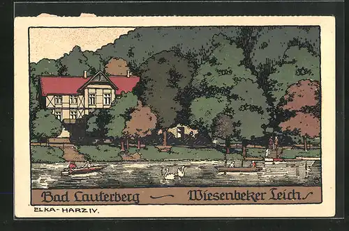 Steindruck-AK Bad Lauterberg, Wiesenbeker Teich