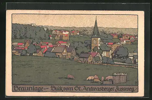 Steindruck-AK Braunlage, Blick vom Gr. Andreasberg, Fussweg
