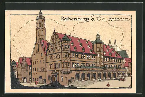 Steindruck-AK Rothenburg ob der Tauber, Rathaus