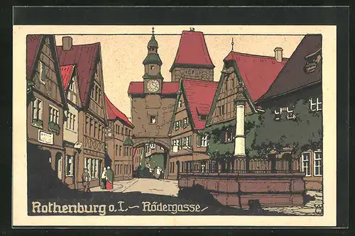 Steindruck-AK Rothenburg ob der Tauber, Rödergasse