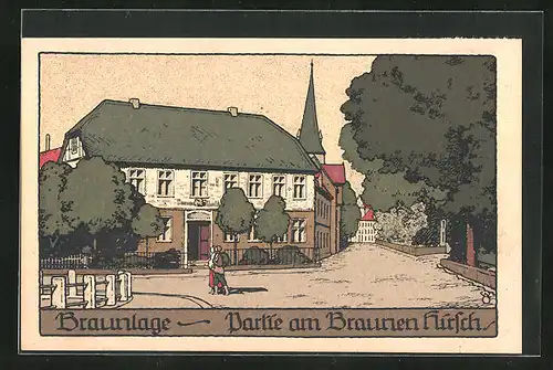 Steindruck-AK Braunlage, Partie am Gasthaus zum Braunen Hirsch