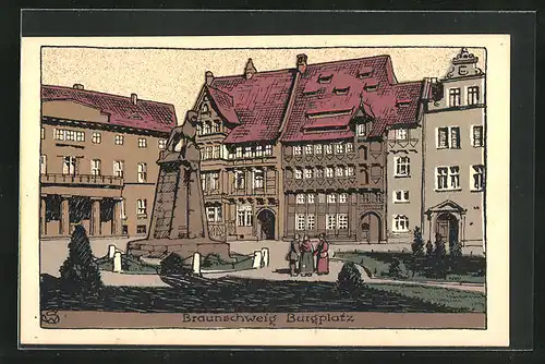 Steindruck-AK Braunschweig, Burgplatz