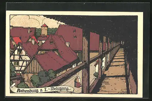 Steindruck-AK Rothenburg ob der Tauber, Wehrgang