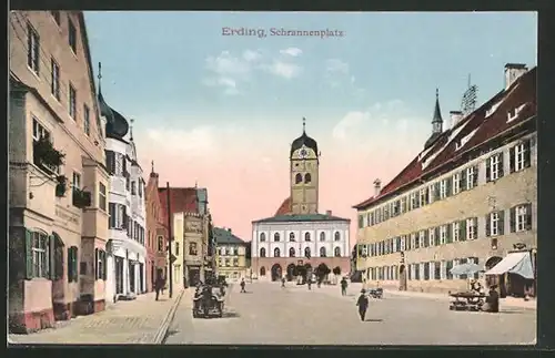 AK Erding, Schrannenplatz mit Marktstand