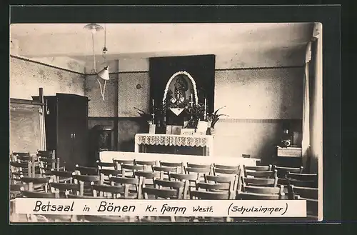 AK Bönen Kr. Hamm /Westf., Betsaal & Schulzimmer