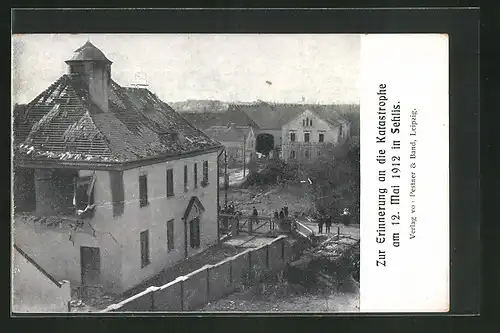 AK Sehlis, Folgen der Unwetter-Katastrophe am 12. Mai 1912
