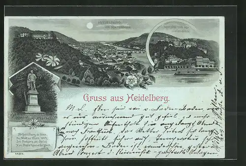 Mondschein-Lithographie Heidelberg, Ortsansichten & Denkmal