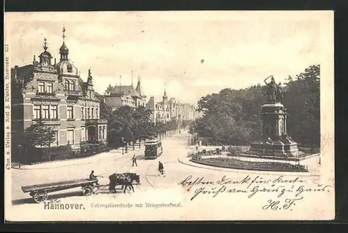 AK Hannover, Hohenzollernstrasse mit Kriegerdenkmal