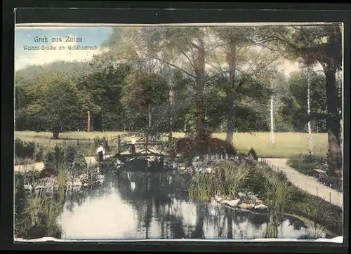 AK Zittau, Weinau-Brücke am Goldfischteich