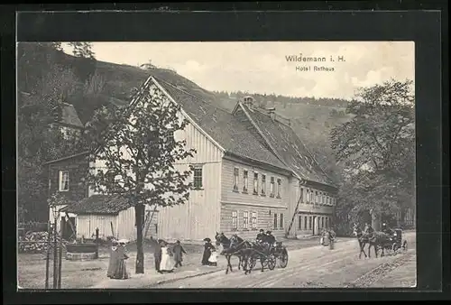 AK Wildemann i. H., Hotel Rathaus mit Pferdewagen