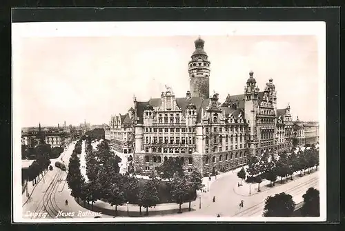 AK Leipzig, Neues Rathaus mit Strassenbahn