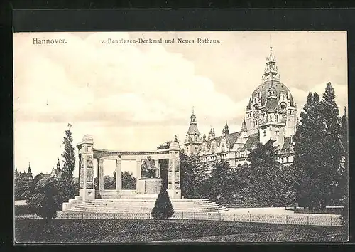 AK Hannover, V. Bennigsen-Denkmal und Neues Rathaus