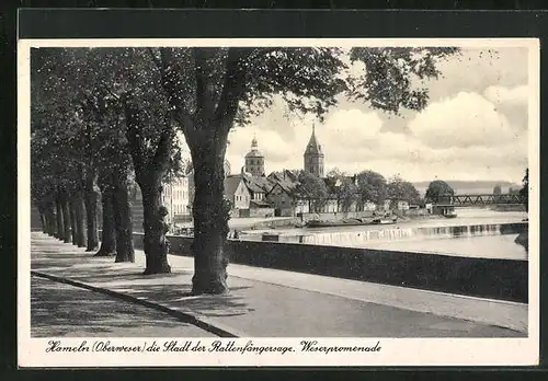 AK Hameln /Oberweser, Weserpromenade mit Brücke