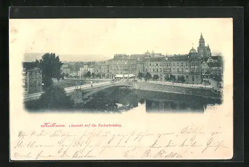 AK Heilbronn, Ansicht auf die Neckarbrücke und Geschäftshaus