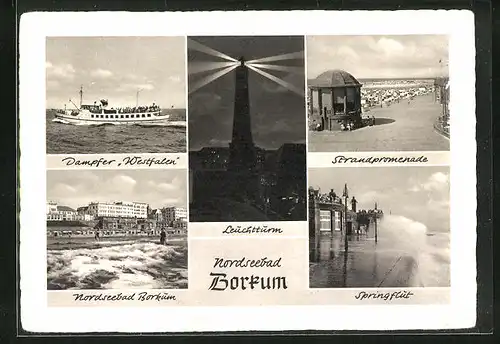 AK Borkum, Dampfer Westfalen, Strandpromenade