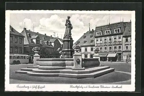 AK Annaburg /Sächs. Erzgeb., Marktplatz mit Barbara Uttmann-Denkmal