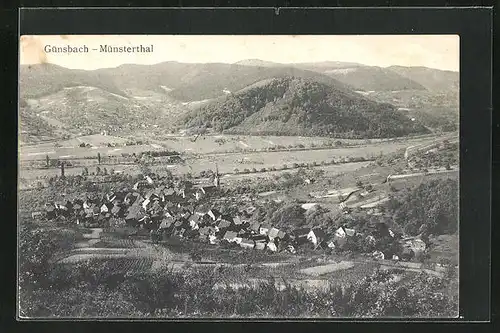 AK Günsbach-Münsterthal, Panorama mit Gebirgszug
