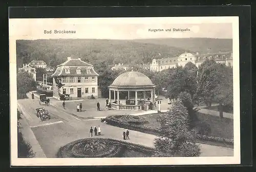 AK Bad Brückenau, Kurgarten mit Stahlquelle