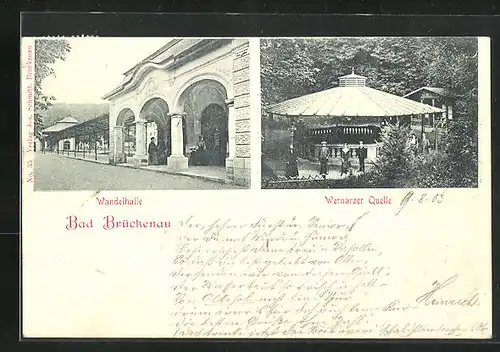 AK Bad Brückenau, Wandelhalle mit Passanten, Wernarzer Quelle