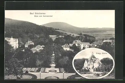 AK Bad Brückenau, Blick vom Schlosshotel, Evang. Kirche