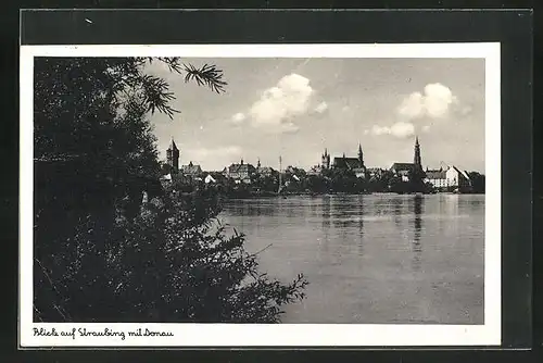 AK Straubing, Ortsansicht mit Donau