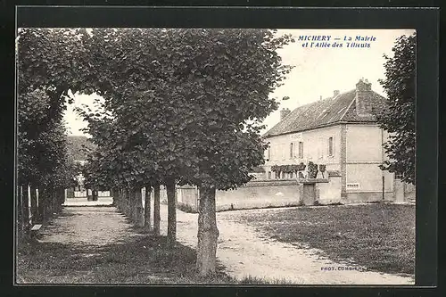 AK Michery, La Mairie et l`Allée des Tilleuls