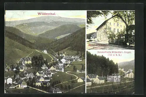 AK Wildenthal i. Erzgeb., Hôtel Drechsler, Ortspartie, Teilansicht