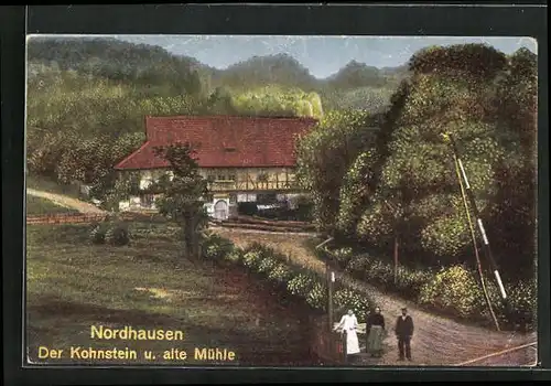AK Nordhausen, Gasthof Alte Mühle mit Berg Kohnstein