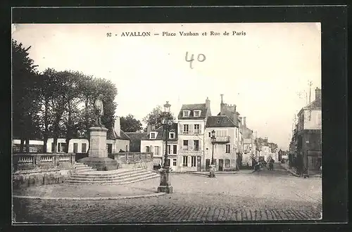 AK Avallon, Place Vauban et Rue de Paris