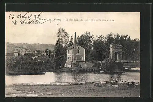 AK Villevallier, Le Pont suspendu, Vue prise de la rive gauche