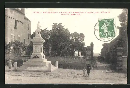 AK Diges, Le Monument en souvenir des enfants morts pour la France, Guerre 1914-1918