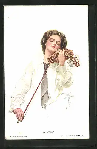 Künstler-AK Harrison Fisher: Junge Frau spielt auf der Geige, The Artist
