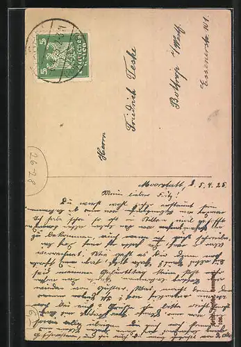 Steindruck-AK Landschaft mit Bauernhaus, Gedicht Strasse deines Lebens
