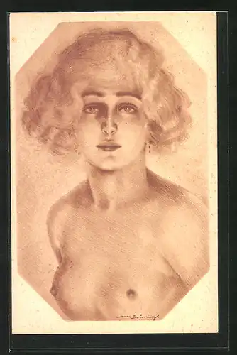 Künstler-AK Max Brüning: Nackte Dame mit ernstem Gesicht