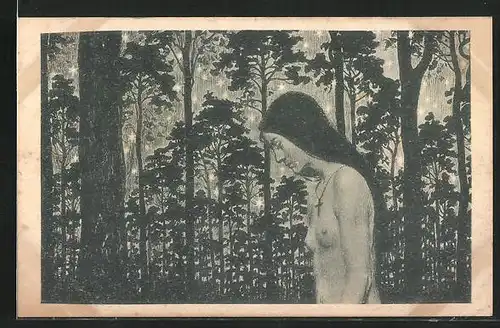 Künstler-AK Fidus: Nacktes Mädchen im Wald, Traumwege