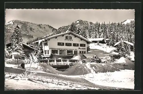 AK Spitzingsee, Gasthaus und Café Wurzhütte gegen Stolzenberg und Rothkopf