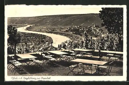 AK Volkach a. M., Gasthaus und Weingut Vogelsburg, Blick ins Maintal