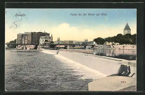 AK Hameln, Partie bei der Weser am Wehr