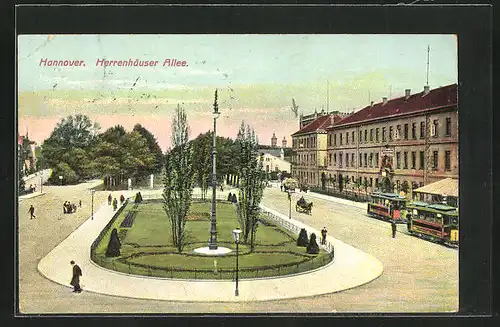 AK Hannover, Herrenhäuser Allee mit Strassenbahn