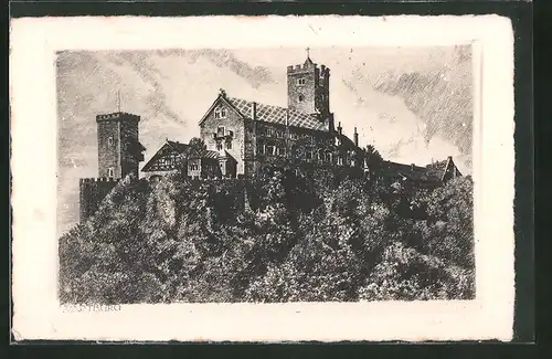Künstler-AK Eisenach, Wartburg, Aussenansicht der Lutherburg