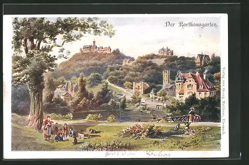 Künstler-AK Eisenach, Wartburg, Kinder im Karthausgarten