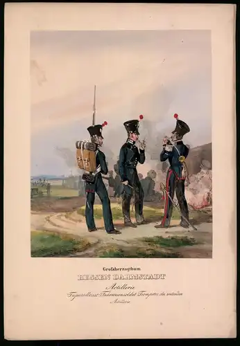 Lithographie Grossherzogsthum Hessen Darmstadt, altkoloriert, montiert, aus Eckert & Monten um 1840 Vorzugsausgabe