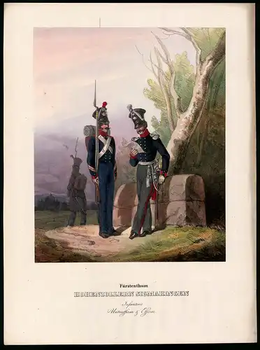 Lithographie Fürstenthum Hohenzollern Sigmaringen, altkoloriert, montiert, aus Eckert & Monten um 1840 Vorzugsausgabe