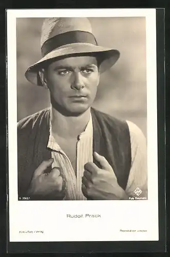 AK Rudolf Prack mit Sonnenhut