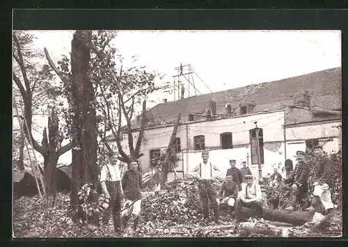 AK Chemnitz, Tiergarten Scheibe, Militär bei den Aufräumungsarbeiten 1916