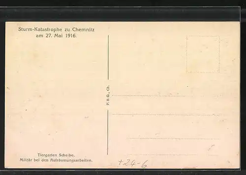 AK Chemnitz, Tiergarten Scheibe, Militär bei den Aufräumungsarbeiten 1916