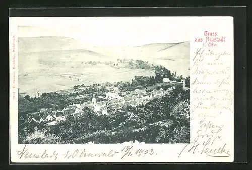 AK Neustadt im Odenwald, Blick auf den gesamten Ort