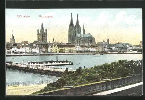 AK Köln a. Rhein, Panorama mit dem Dom vom Rheinufer aus