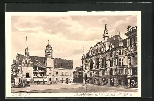 AK Halle a.S., Marktplatz mit Rathaus und Stadthaus