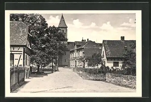 AK Scherzheim, Kirche, Schule und Kriegerdenkmal
